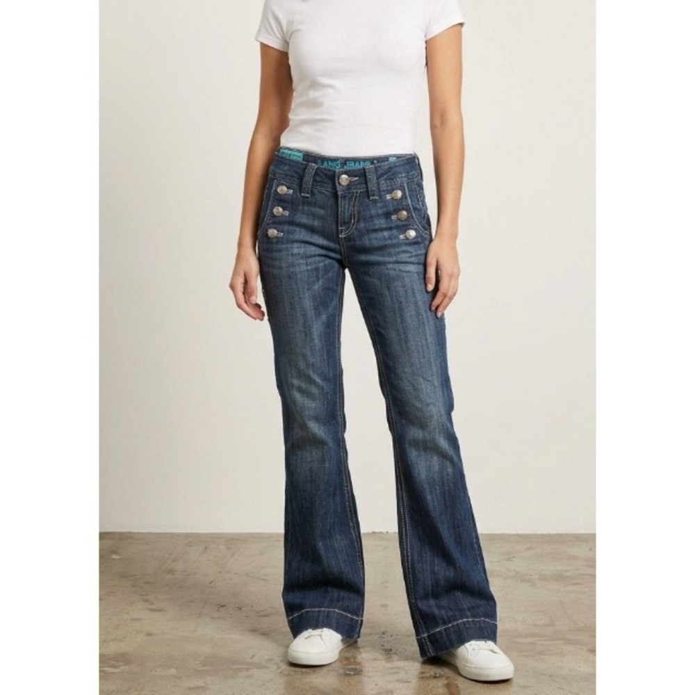 Sang Real Princess Beatrice Flare Jeans Womens 27 Dark Wash Sailor Button Y2K